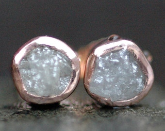 Rough Diamond and 14k Recycled Rose, White, or Yellow Gold Bezel Post Earrings Handmade