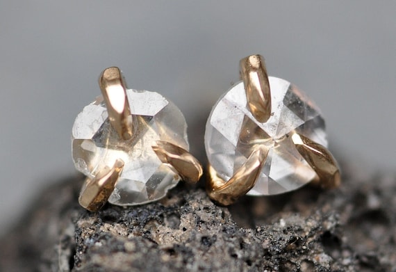 Rose Cut Diamond Slices in Handbuilt Recycled 14k or 18k White, Rose, or Yellow Gold Earrings- Made to Order