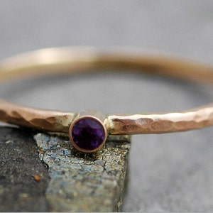 Amethyst on Thin Solid Recycled 14k Gold Stacking Engagement Ring- White or Yellow Gold Made to Order Handmade