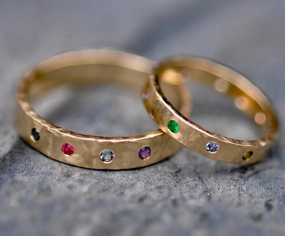 Recycled Gold and Flush Set Gemstone Ring Set