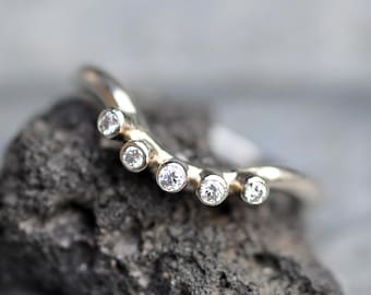 Diamond Gold Wave Engagement Stacking Ring in Recycled 14k 18k White, Rose, or Yellow Gold Handmade