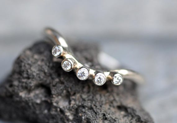 Diamond Gold Wave Engagement Stacking Ring in Recycled 14k 18k White, Rose, or Yellow Gold Handmade