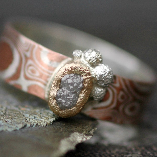 Rough Diamond and Mokume Gane Ring