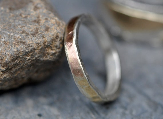 Sterling Silver Rose Gold and Yellow Gold Band- Made To Order Mixed Metal Ring Handmade