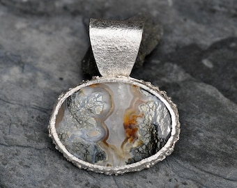 Marcasite Agate Quartz Sterling Silver Necklace Pendant With or Without Chain One of a Kind Ready to Ship Handmade