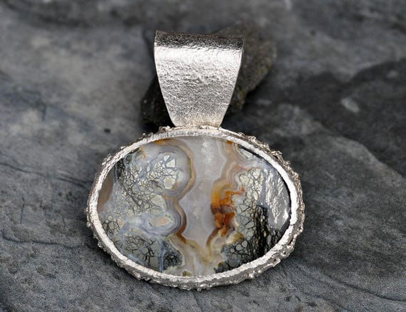 Marcasite Agate Quartz Sterling Silver Necklace Pendant With or Without Chain One of a Kind Ready to Ship Handmade