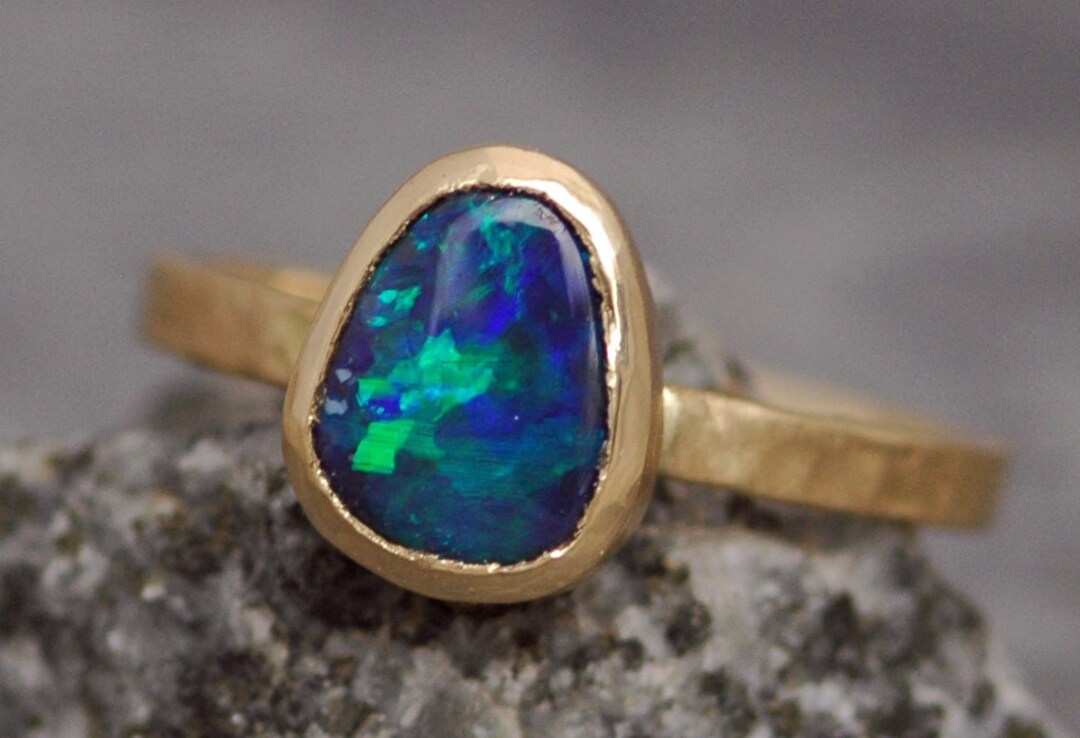 Black Opal in Recycled 14k or 18k Rose White or Yellow Gold - Etsy