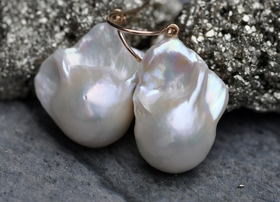 White Baroque Flameball Pearls Gold Earrings Ready To Ship Handmade