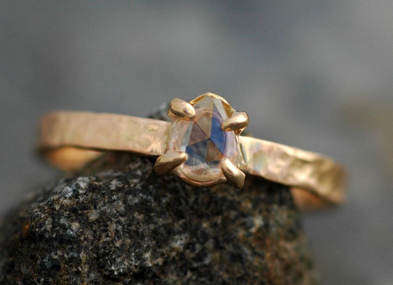 Rose Cut White Diamond on Recycled Gold Ring Custom Unique Engagement Ring Handmade image 2