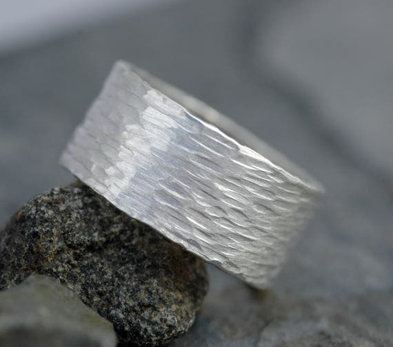 Hammered 3/8 Inch Textured Sterling Silver Band- Custom Made to Order Wedding Band Handmade