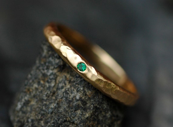 Gold Stacking Ring Wedding Band with Emerald 14k or 18k Recycled Yellow White or Rose Gold Handmade