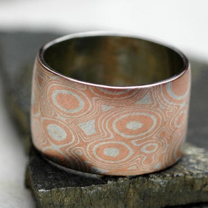 Mokume Gane Wide Band Ring in Argentium Silver and Copper Made to Order Wedding Ring image 1