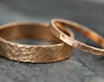 18k Gold Wedding Bands with Hammered Finish- Custom Made