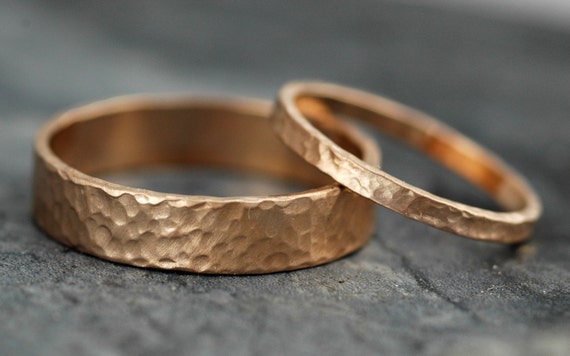 18k Gold Wedding Bands with Hammered Finish- Custom Made