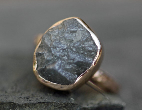 Huge Silver Raw Rough Diamond Engagement Ring in Recycled 18k Gold- Custom Made Rough Uncut Stone Ring