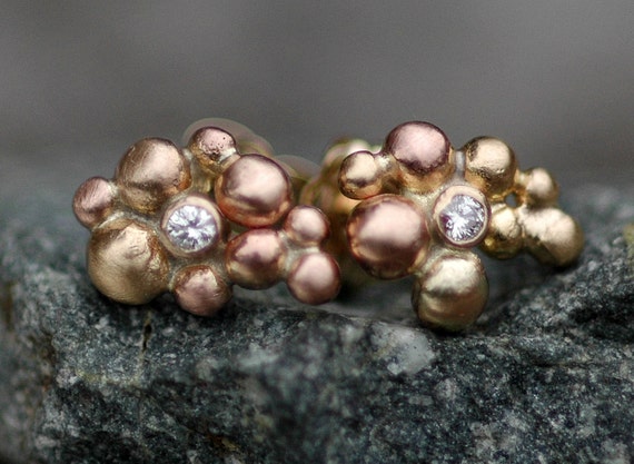 Little Diamonds in Orb Cluster Rose Gold and Yellow Gold Post Earrings- Made to Order Handmade