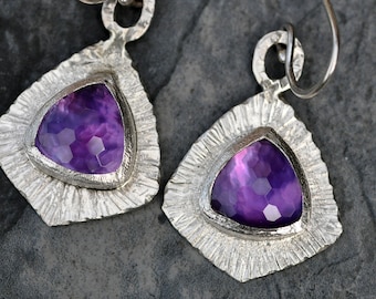 Amethyst Mother of Pearl Sterling Silver Earrings Ready To Ship