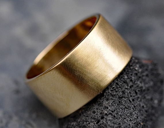 Cigar Band Gold Wide Wedding Ring- Custom Made Recycled Gold