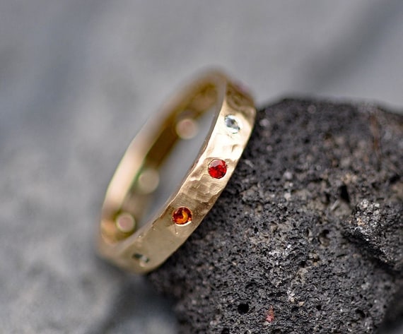 Recycled Gold and Flush Set Gemstone Ring Handmade