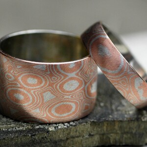 Mokume Gane Wide Band Ring in Argentium Silver and Copper Made to Order Wedding Ring image 4