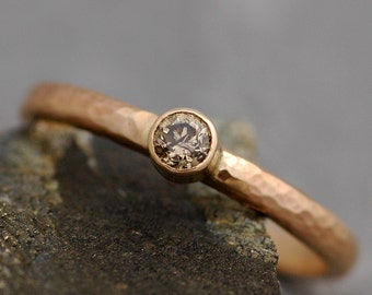 Chocolate Cognac Diamond in Solid 14k or 18k Recycled Gold Ring- Made to Order Handmade