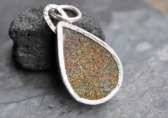 Rough Rainbow Pyrite Druzy in Sterling Silver Pendant Made to Order