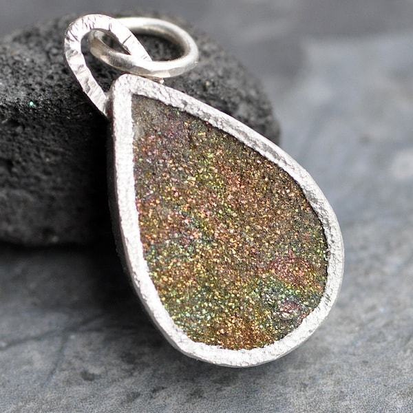 Regenbogen Pyrit Druzy in Sterling Silber Anhänger Made to Order Handmade