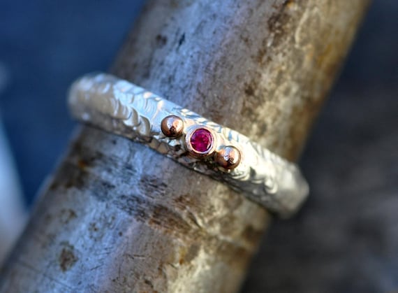 Greenland Ruby Sterling Silver 14k Rose Gold Ring  Handmade Jewelry Size 7.5