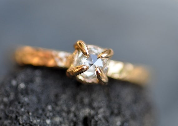 Rose Cut White Diamond on Recycled Gold Ring- Custom Unique Engagement Ring