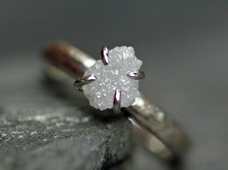 Conflict Free Rough Large Diamond Engagement Ring in 18k White, Rose, or Yellow Gold- 1.25 Carat Handmade image 1