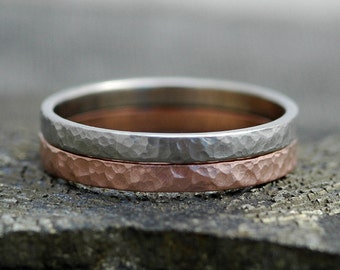 Gold Stacking Rings- 14k Gold, Hammered Finish Handmade