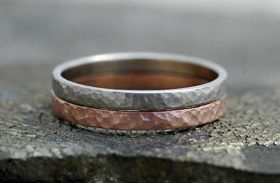 Gold Stacking Rings- 14k Gold, Hammered Finish Handmade