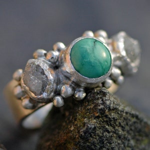 Rough Diamond and Turquoise Ring Custom Made Custom Colour image 1