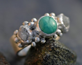 Rough Diamond and Turquoise  Ring- Custom Made Custom Colour