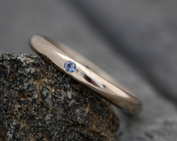 Gold Stacking Ring with Flush Set Yogo Gulch Sapphire- 18k Recycled White, Yellow, or Rose Gold- Made to Order