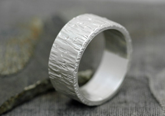 Thick Birch Bark Textured Sterling Silver Band- 3/8 Inch Custom