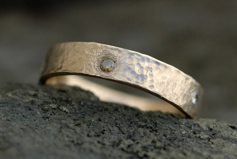 Recycled 14k Gold and Flush Set Diamond Ring 4mm Band Custom Wedding Band Handmade image 4