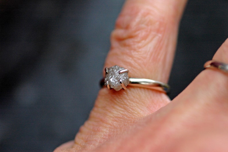 Conflict Free Rough Large Diamond Engagement Ring in 18k White, Rose, or Yellow Gold- 1.25 Carat Handmade image 8