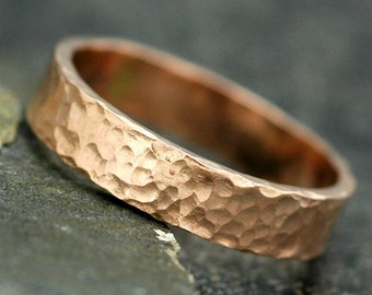 Rose Gold Band- 14k Gold, Hammered Finish Handmade