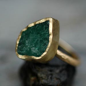 Rough Emerald in 18k Gold Ring Custom Made image 2