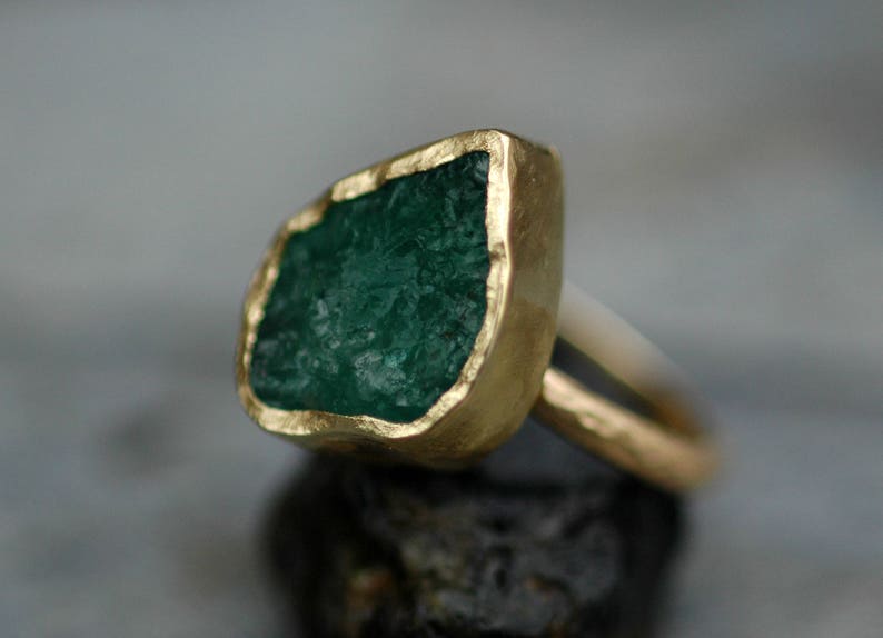 Rough Emerald in 18k Gold Ring Custom Made image 2
