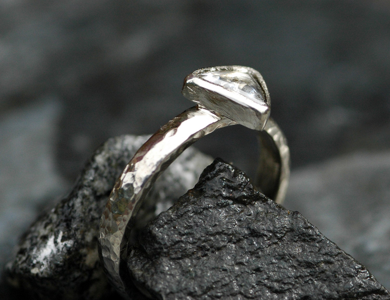 Raw Diamond Twig Engagement Ring Platinum 31 - Doron Merav