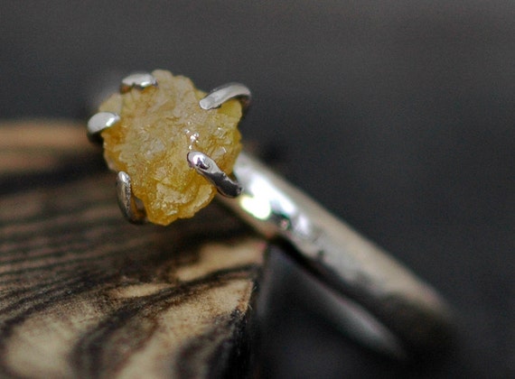 Rough Yellow Diamond in 18k Gold- Custom Made Handmade