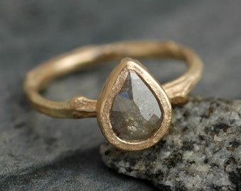 Rose Cut Diamond in  Recycled 14k Gold Twig Ring- Custom Made to Order Engagement Ring