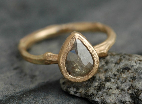 Rose Cut Diamond in  Recycled 14k Gold Twig Ring- Custom Made to Order Engagement Ring Handmade