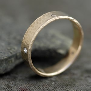 Recycled 14k Gold and Flush Set Diamond Ring 4mm Band Custom Wedding Band Handmade image 1