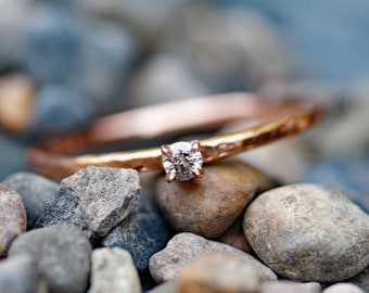 Salt and Pepper Diamond on Thin Solid Recycled 14k Rose Gold Stacking Engagement Ring Size 8 Ready To Ship