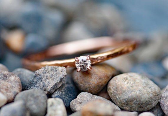 Salt and Pepper Diamond on Thin Solid Recycled 14k Rose Gold Stacking Engagement Ring Size 8 Ready To Ship