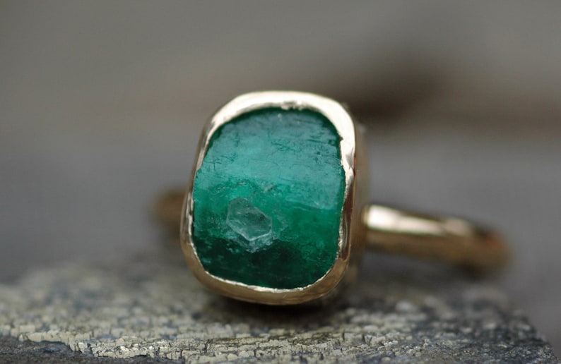 Rough Emerald in 18k Gold Ring Custom Made image 5