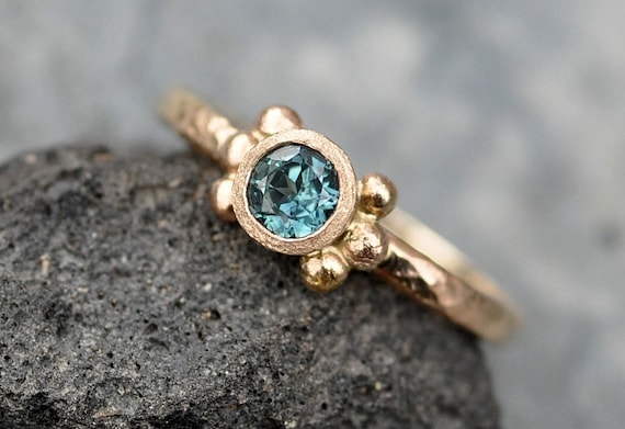 Teal Australian Sapphire in Yellow Gold Ring- Size 7.5 Ready To Ship